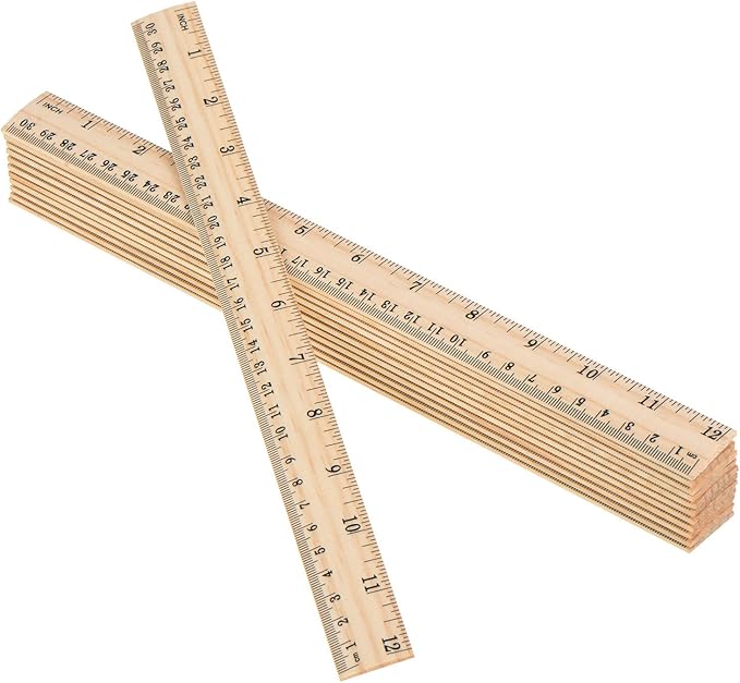 eBoot 12 Pack Wood Ruler Student Rulers Wooden School Rulers Office Ruler Measuring Ruler, 2 Scale (12 Inch and 30 cm)