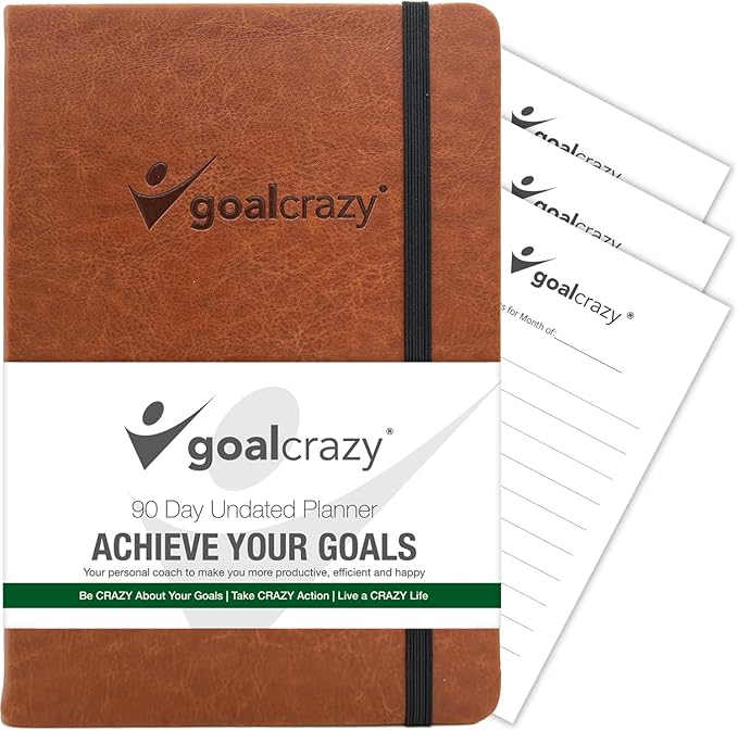 Undated Daily Planner to Achieve Your Goals 2025-2026 - 90 Day Guided Journal & Productivity Organizer with Goal Setting, Habit Tracker, To Do List, Academic & Work Calendar, Leather Hardcover - Brown