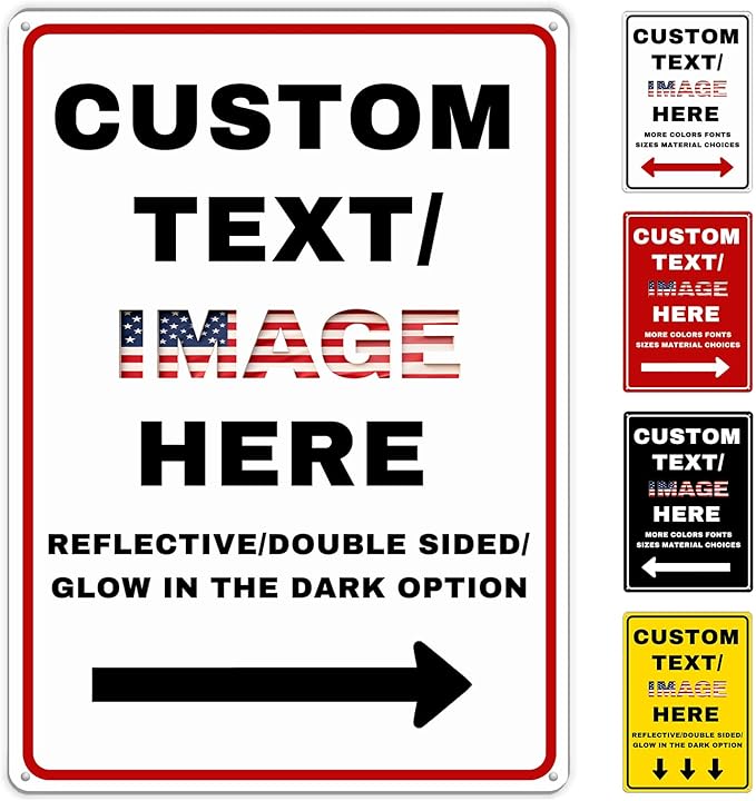 Custom Directional Arrow Sign Large, 20''x15'' Glow in the Dark/Reflective Option, Personalized Metal Address Plaque, Customize for Business Logo, Office, Home, Yard, Outdoor