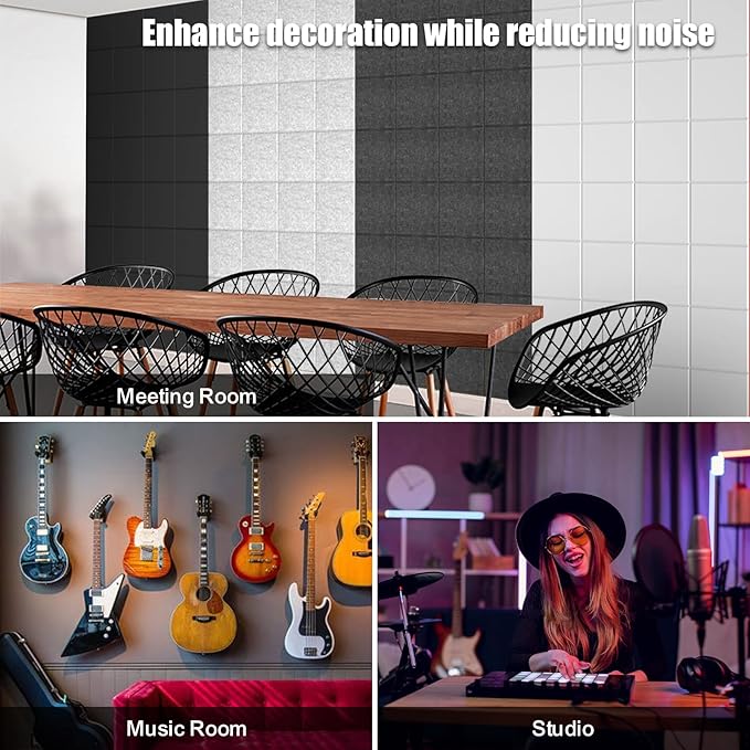 Sonicism 12 Pack Acoustic Wall Panels with Self-Adhesive, 12" X 12" X 0.4" Sound Proof Foam Panels, Decorative Soundproof Wall Panels, Sound Proof Absorbing Tiles for Home & Offices, White