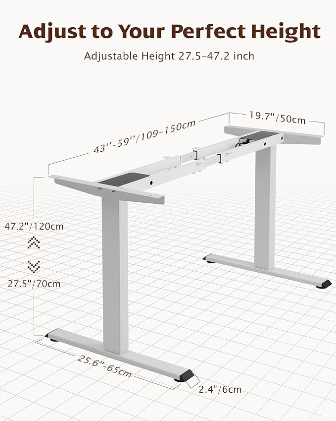 TOPSKY Dual Motor Electric Adjustable Standing for up to 70.8”x31.5” Table Tops, 225 lbs Weight Capacity, Computer Desk for Home and Office (White Frame only)