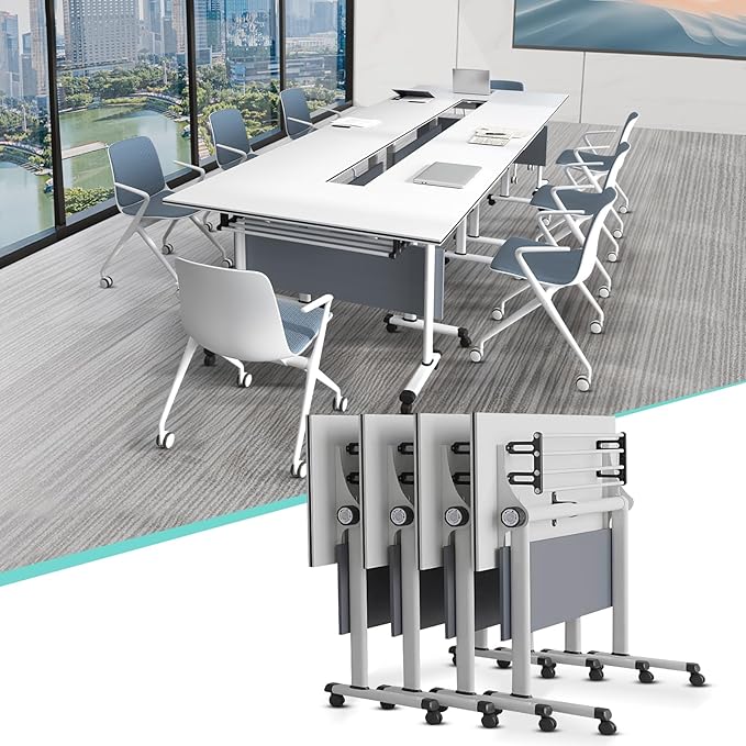 Conference Table,55.1''Folding Conference Room Table for 4-12 People,Mobile Flip Top MeetingTraining Table with Different Coulor and Styles for Offices, Classrooms,Meeting Room (4, 61''B)