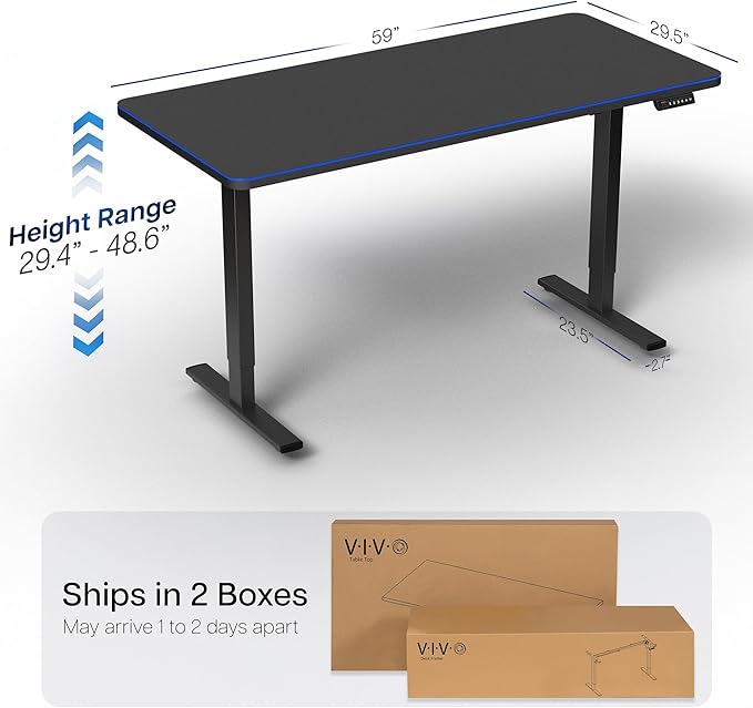 VIVO Electric 60 x 30 in Standing Desk with Full-Size RGB Mouse Pad, Memory Height Adjustment, 1B Series, Holds 220 lbs, Black Top Black Frame, DESK-KIT-1B6BP-30