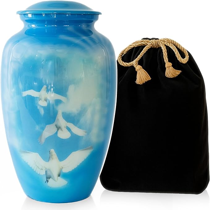 Modern Memorials Cremation Urn for Ashes - Large Urn for Man & Women - 200 Cubic Inches - Includes Velvet Storage Bag - Dove Style
