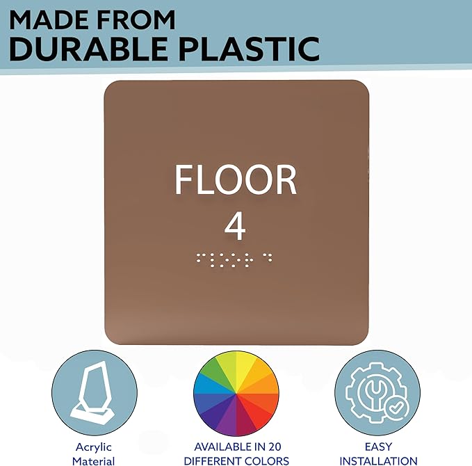 Light Brown ADA Floor 4 Sign with Braille – Made from Durable Acrylic and Ready to Mount