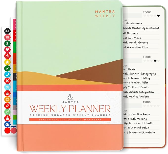 Mantra Planner 2026 Planner, Daily Journal & Gratitude Journal All-In-One with To Do List, Self Care Prompts & Habit Tracker - 7 x 10 - Morning