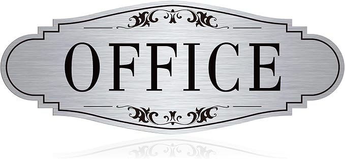 The Office Door Sign for Home and Business，Self-Adhesive Waterproof Brushed Silver Modern Office Sign Sticker for House，Business，Door, Window