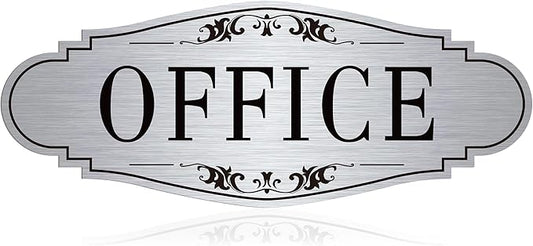 The Office Door Sign for Home and Business，Self-Adhesive Waterproof Brushed Silver Modern Office Sign Sticker for House，Business，Door, Window