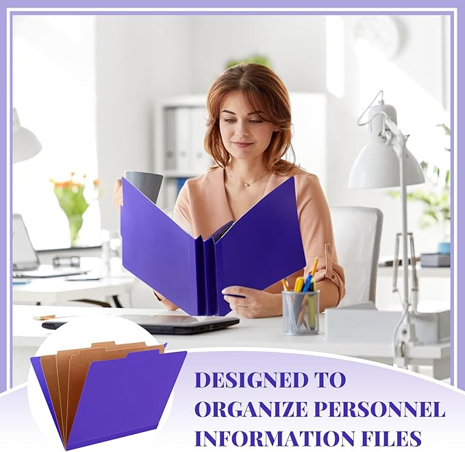 Skyygemm 36 Pcs Classification Folders Letter Size, 3 Divider Pressboard File Folder with Fasteners, Expanding File Organizer Bulk for School Teachers, Office Employee, Coworker, Staff (Purple)