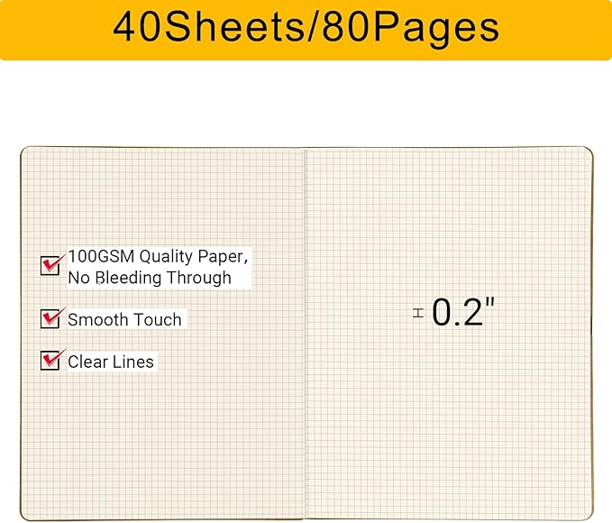 EUSOAR Graph Notebook, 6 Packs Large A4 8.5" x 11" 40 Sheets/ 80 Pages, 100gsm Thick Paper Kraft Journal Notebook, Student Sketchbook Composition Diary Subject Notebooks Planner Journal