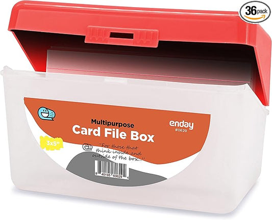 Enday Index Card Holder Red, 3x5 Note Flash Card Organizer Case, Index Card File w/flip top, Notecard Recipe, Holder, Holds 250 Cards, Also Available in Purple, Green, Blue, Grey, Pink (36 PC)