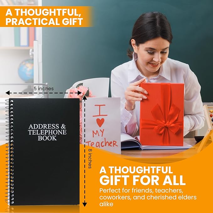 Iconikal Address and Telephone Book, Black, 8 x 5 inches, 2-Pack