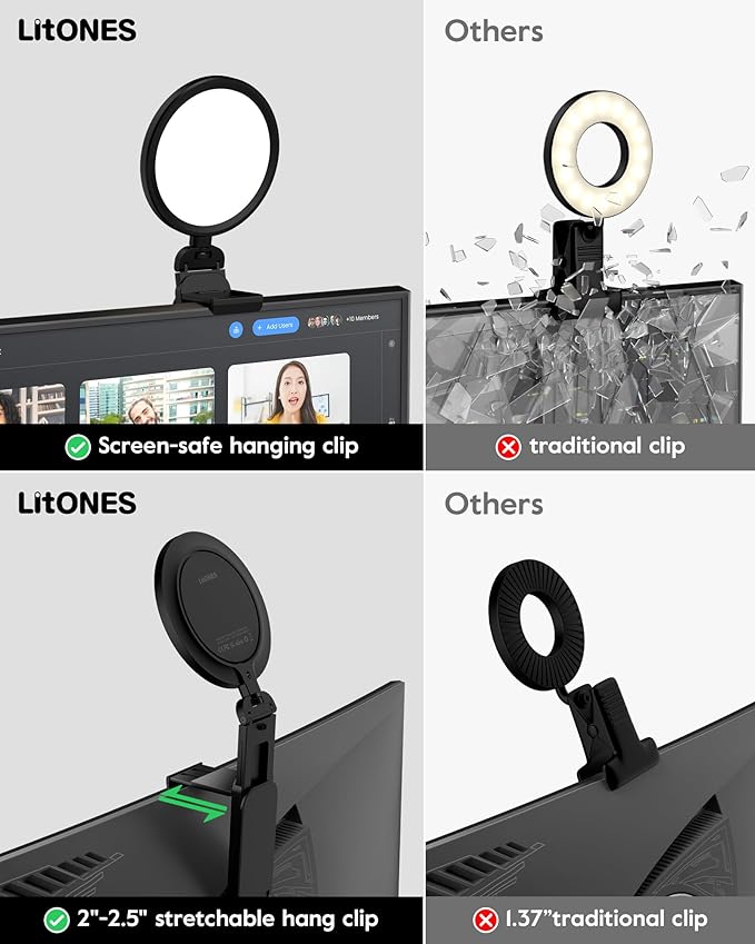 Computer Zoom Lighting for Video Conference, 5" Eye-Caring Ring Light with 50 Modes CRI>97.8, 3000K-6500K for Video Recording/Streaming/Selfie, Desk Lights for Phone/Laptop/Webcam/Monitor