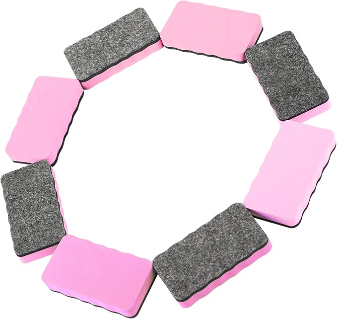 Dry Erase Erasers, 8 Pack Magnetic Whiteboard Eraser Chalkboard Eraser Dry Eraser for Classroom Office and Home (8pcs Pink)