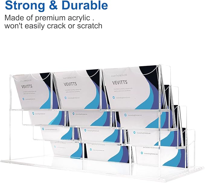 Vevitts Business Acrylic Card Holder Display for Desk, 12 Slots 4 Tiers Multiple-Clear Acrylic Business Card Stand Set, Holds Approximately 600 Cards