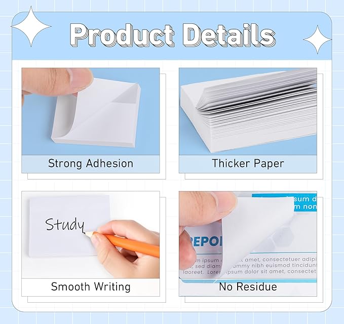 White Sticky Notes 1.5 x 2 in,10 Pads Small Self-Stick Notes,100 Sheets/Pad Super Sticky Note Pads, 1000 Sheets in Total Memo Pads,Mini Self-Adhesive Notes for Office,School,Home Meeting Supplies
