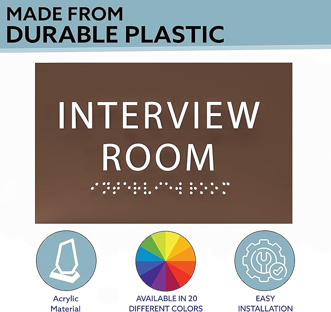 ADA CENTRAL SIGNS - 6" X4" Interview Room Sign - ADA Compliant Tactile Graphics Grade 2 Braille Text Acrylic Wall Sign | Privacy, Meeting, Room Name Sign for Schools, Hospitals, Offices, & Apartments