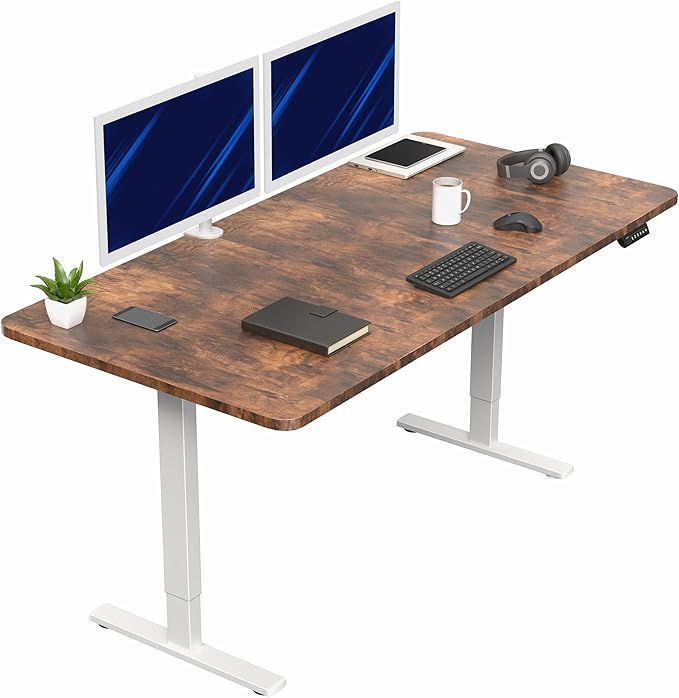VIVO Electric 71 x 36 in Rustic Standing Desk, Memory Height Adjustment, 1B Series, Holds 220 lbs, Vintage Brown Top White Frame, DESK-KIT-1W7N-36