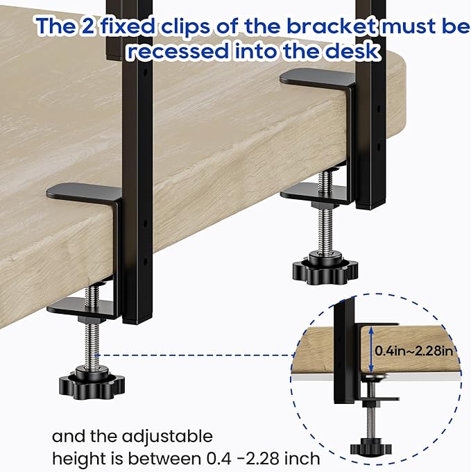 ART-GIFTREE Clamp On Desk Shelf 2-Tier, 16.5 in Wood Shelving Unit for Office Desk/Gaming Accessories, Tabletop Book Storage Rack, Shelf for Top of Desk, Black