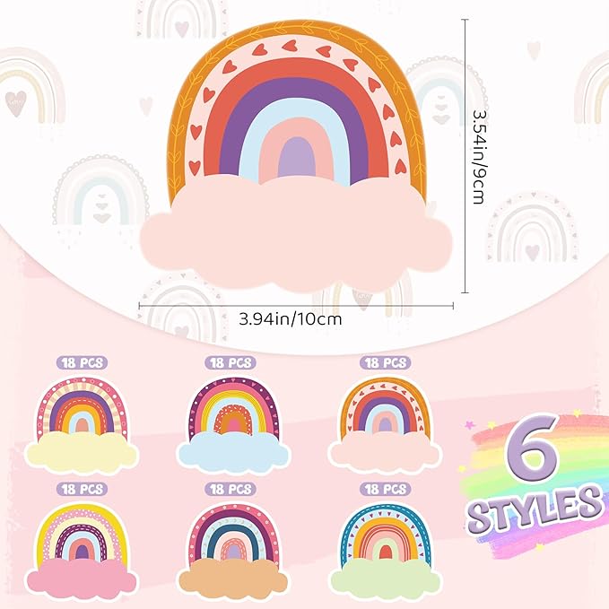 Henoyso 108 Pcs Rainbow Name Tags for Classroom Desks Colorful Boho Plates Students Name Labels Adhesive Desk Plate Board Decoration for Classroom Teacher Back to School Party Decor