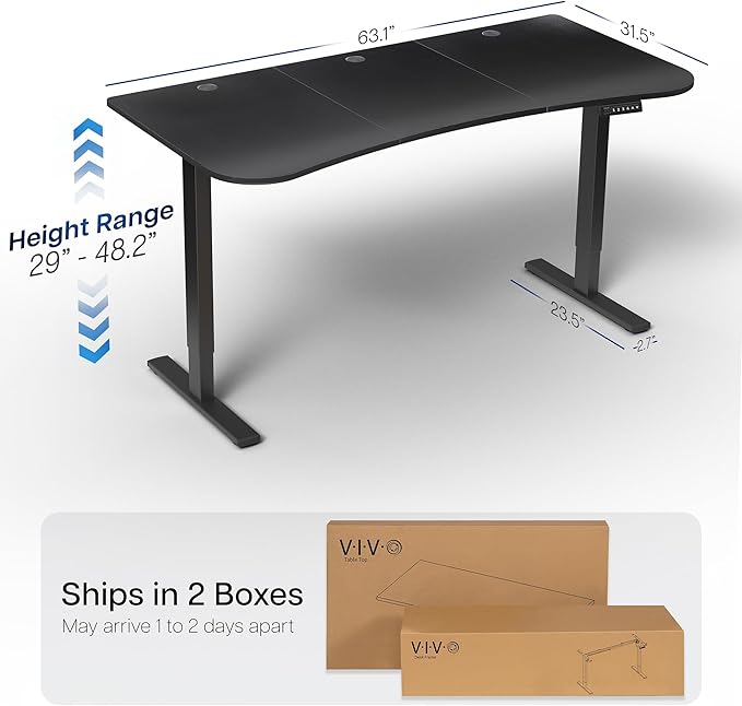 VIVO Electric 63 x 32 in Standing Desk, Memory Height Adjustment, 1B Series, Holds 220 lbs, Black Carbon Fiber Top Black Frame, DESK-KIT-1B1R