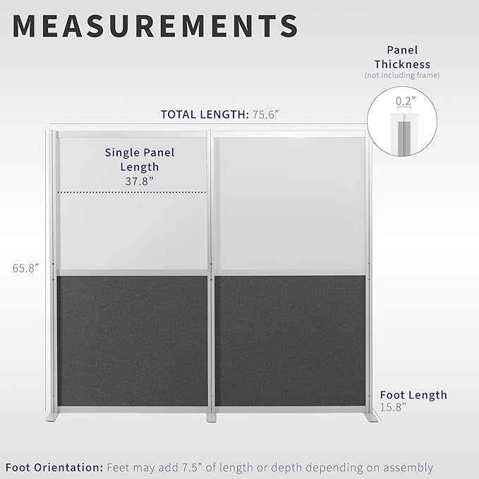 VIVO Modular Wall System, 2 PET and Whiteboard Panels, Professional Office Cubicle Dividers, Freestanding Privacy-Screen, 66 inches High, White and Dark Gray, PP-MWS63WB