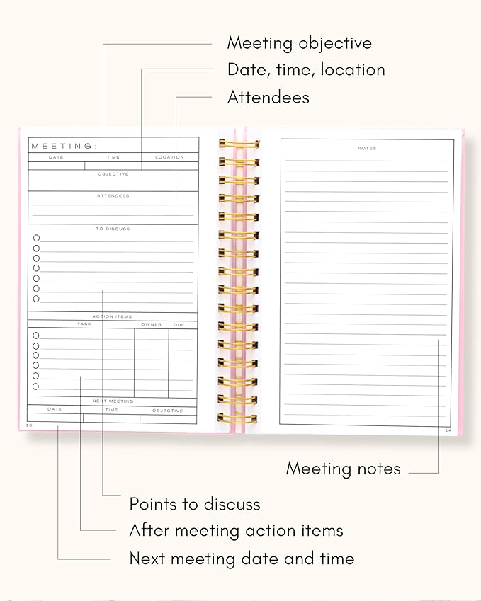 Lamare Meeting Notebook for Work Organization – Perfect Work Notebook for Note Taking, Meeting Planner and Office Supplies for Men & Women
