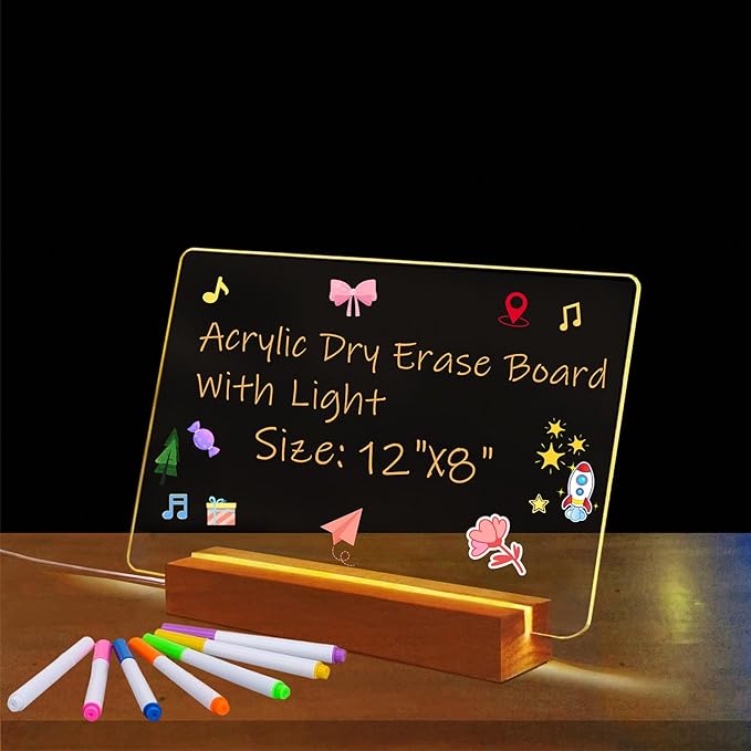 SetGame Led Note Board with Colors 7 Pens, Light Up Dry Erase Board with Stand as Night Light for Room/Store/Office/Festival/Gifts, Personal Art Creative Drawing Board for Boys/Girls/Teens & Adults