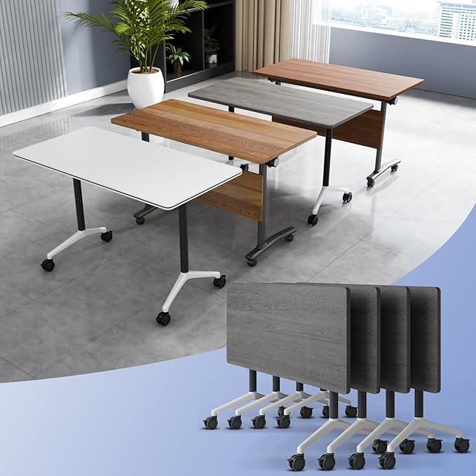Conference Table Flip Top Mobile Conference Room Tables,Folding Conference Table with Wheels,Large Meeting Training Seminar Table Saving Space for Office Classroom(4C,47.2'')
