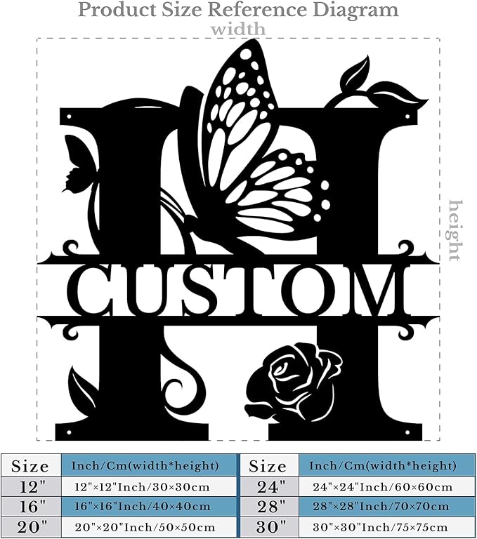 Personalized Custom Letter Name metal Signs,Custom Black Letter Monogram Wall Art Decor,Metal Signs Plaques Outdoor wall Decorative Signage (H)