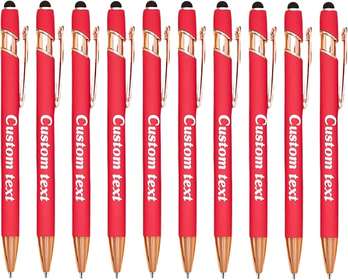 CRME Bulk Custom Personalized Pens with Business Logo Retractable Ballpoint Pen with Stylus tip Appreciation Gifts for Coworkers Smooth Writing Black Ink for School Office Friends Supplies Red Pens