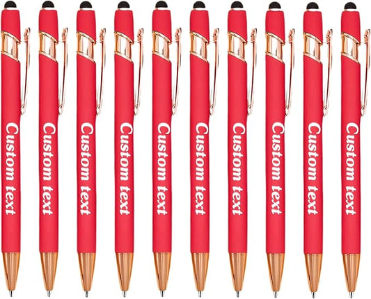 CRME Bulk Custom Personalized Pens with Business Logo Retractable Ballpoint Pen with Stylus tip Appreciation Gifts for Coworkers Smooth Writing Black Ink for School Office Friends Supplies Red Pens