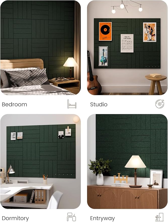 Fluxynara Large Felt Bulletin Board 48" x 36" Cork Board Alternative-12 Pack with 70 Safe Removable Adhesive Tabs, Cork Boards for Walls Cork Board for Home Office Classroom Pin Board- Pine Green
