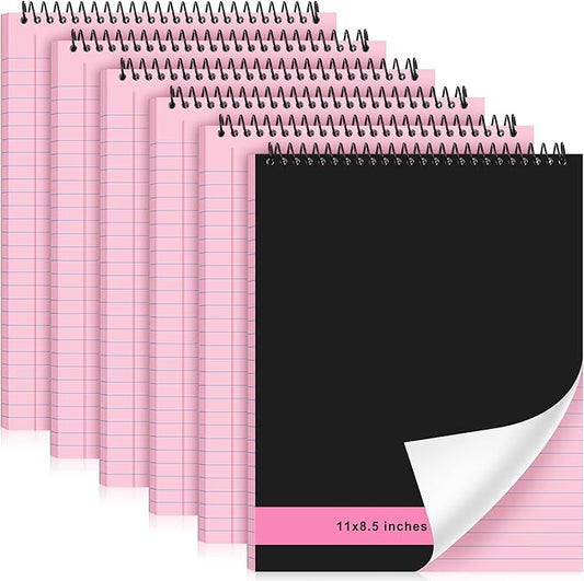 Resurhang 6 Pcs Legal Pad Top Spiral Bound Notebook 70 Sheets Double Sided College Ruled Paper Notepad Memo Steno Pad with Stiff Cover for Business College(8.5 x 11 Inches,No Holes,Pink)