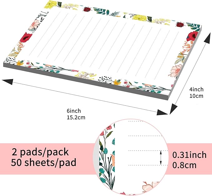 SXboxing Sticky Notes 4X6 Inches, 2 Pack Large Cute Self-Stick Pads, Bright Funny Memo Pads Easy to Stick for Home, Office Beautiful Boho Flowers
