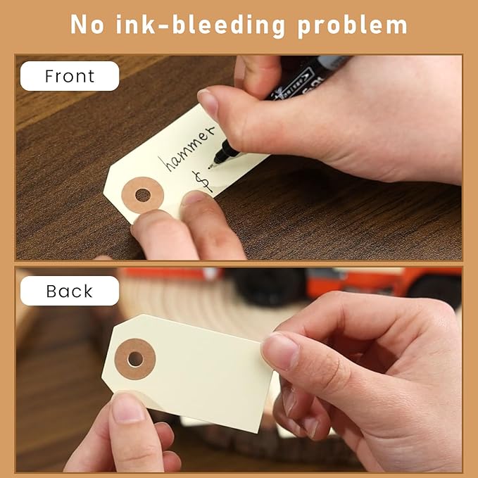 SallyFashion 100 PCS Pricing Tags with String, Blank Labeling Tag with Reinforced Hole and Metal Wire, Manila Hang Tabs for Luggage Clothing Sale Supplies Equipment Parts, Gift Tags(2 3/4" x 1 3/8")