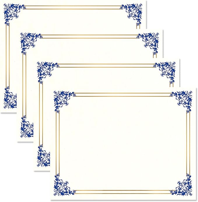 Empire Blue, Gold & White Parchment Certificate Papers - Pack of 25, Laser & Inkjet Printer Compatible, for Office, Business Awards, Graduation, School Diplomas, 8-1/2" x 11" on 60 lb. Stock