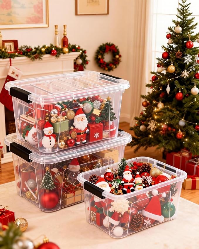 EOENVIVS Plastic Storage Bins with Lids 6 Pack, 7 Quart Storage Containers With Black Buckle Latch, Stackable Storage Organizers for Home Pantry Office Classroom Organization, Clear