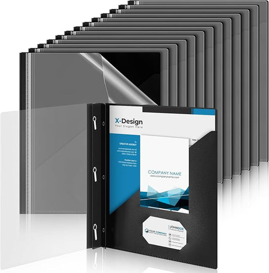 Teling 24 Pcs Clear Front Report Covers with 3 Prongs, Plastic Black Presentation Folders Bulk with 3 Pockets for A4 and Letter Size Paper, 90 Sheet Capacity, Document Covers for School Business