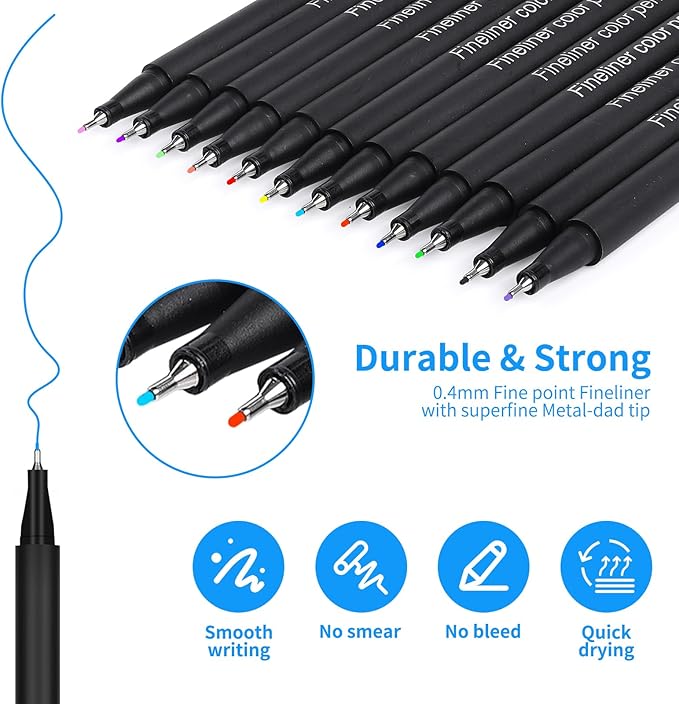 huesamhi Colored Pens for Journaling, Planning Bullet Journals Fineliner Felt Tip Fine Point Marker Pens 60 Vibrant Colors - Premium Writing planner accessories