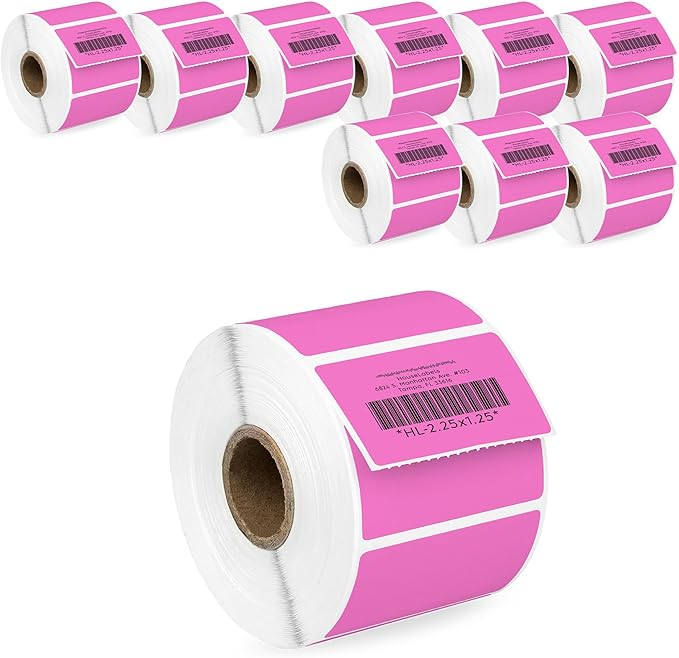 HOUSELABELS 2.25" x 1.25" Pink Address Labels on 1" Core Compatible with Zebra and Rollo Printers, 10 Rolls / 1,000 Labels per Roll