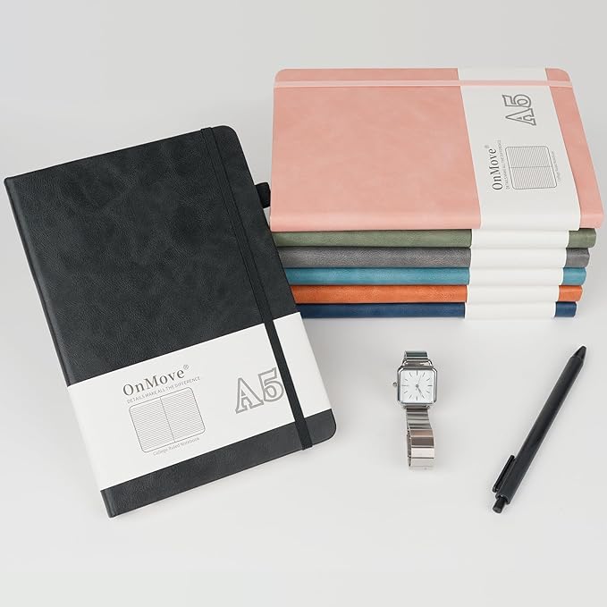 OnMove Notebooks Journal for Women Men 12 Pack Bulk Leather Hardcover with Pen Holder A5 160 Pages 100 GSM Thick Paper for Work School Lined Green
