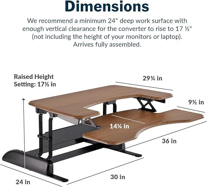 Vari VariDesk Pro Plus 36 Standing Desk Converter – 11 Height Settings + Spring Lift, 2 Tier Design, Keyboard Tray, Fits Desktops 36” Wide x 26.5" Deep – Delivers Fully Assembled (Walnut)