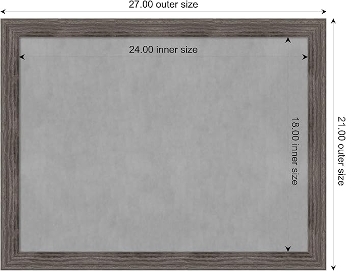 Amanti Art Grey Framed Magnetic Board 21x27 Medium Vision Board for use with Magnets, 100% Metal Sheet to Display Items as Office Decor or for Home Organization in mudroom, Kitchen or Kids Room