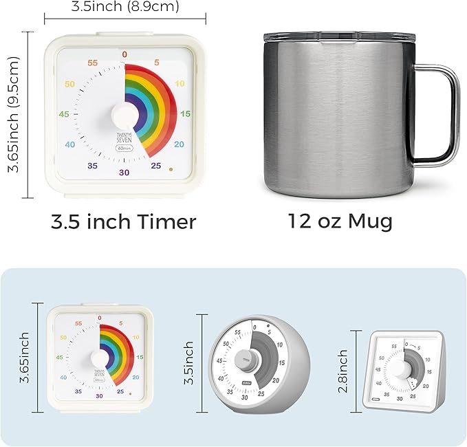 TWENTY5 SEVEN Countdown Timer, 60 Minute 1 Hour Silent Visual Timer, Magnetic Classroom Teaching Tool Office Meeting, Countdown Clock for Kids Time Management, Rainbow