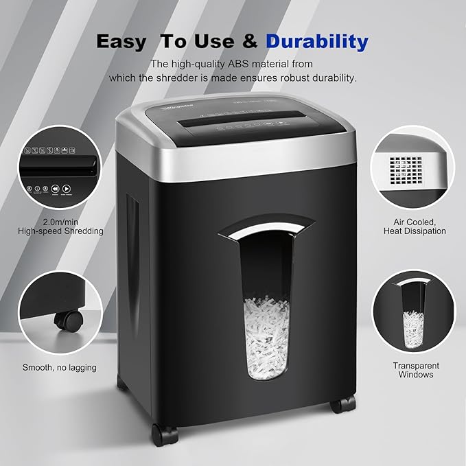 Wingwise 120-Minute Paper Shredder - 15-Sheet Capacity, 30L（7.9 Gallon） Bin, 58dB Quiet Operation, P4 Cross-Cut Heavy-Duty Shredder for Home & Office Use