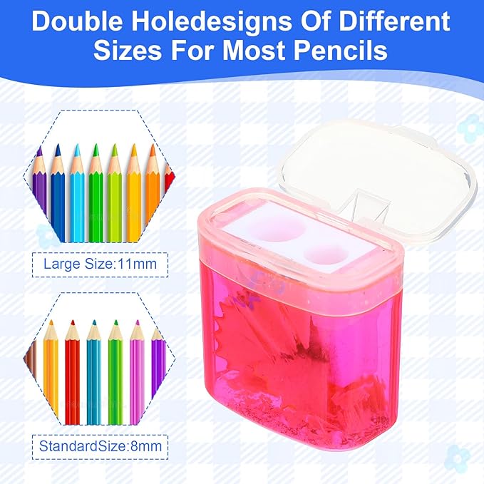 60 Pcs Manual Pencil Sharpeners with Lid, Double Hole Handheld Sharpeners for Office Home, 4 Colors