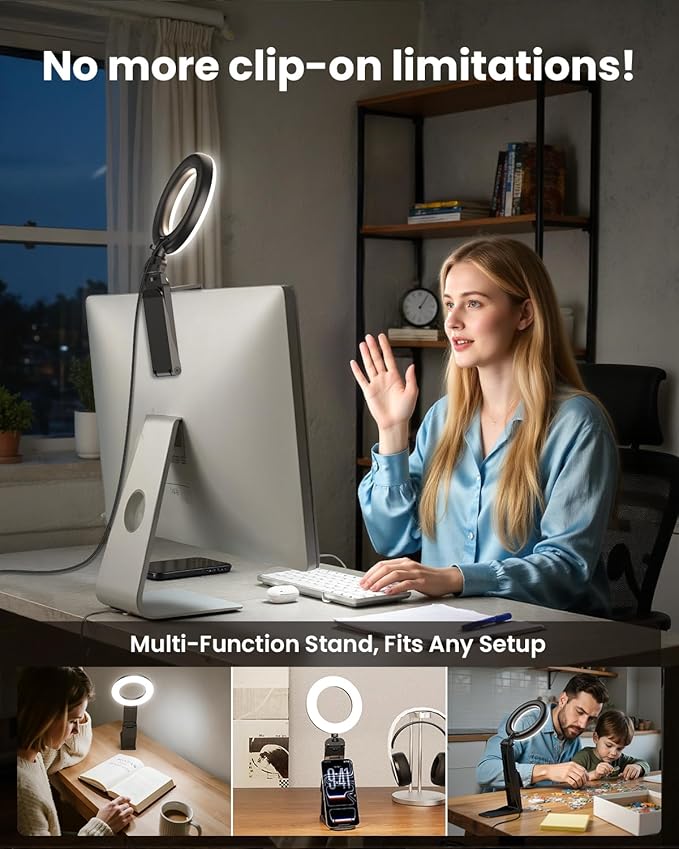 Evershop Ring Light for Laptop Desk Clip On,Small Computer Video Conference Lighting with Stand for Phone/Webcam/Monitor,5" Portable Mini LED Selfie Light Desktop for Zoom Meeting/Video Call/Recording