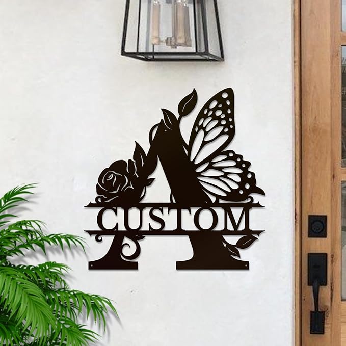 Personalized Custom Letter Name metal Signs,Custom Black Letter Monogram Wall Art Decor,Metal Signs Plaques Outdoor wall Decorative Signage (A)