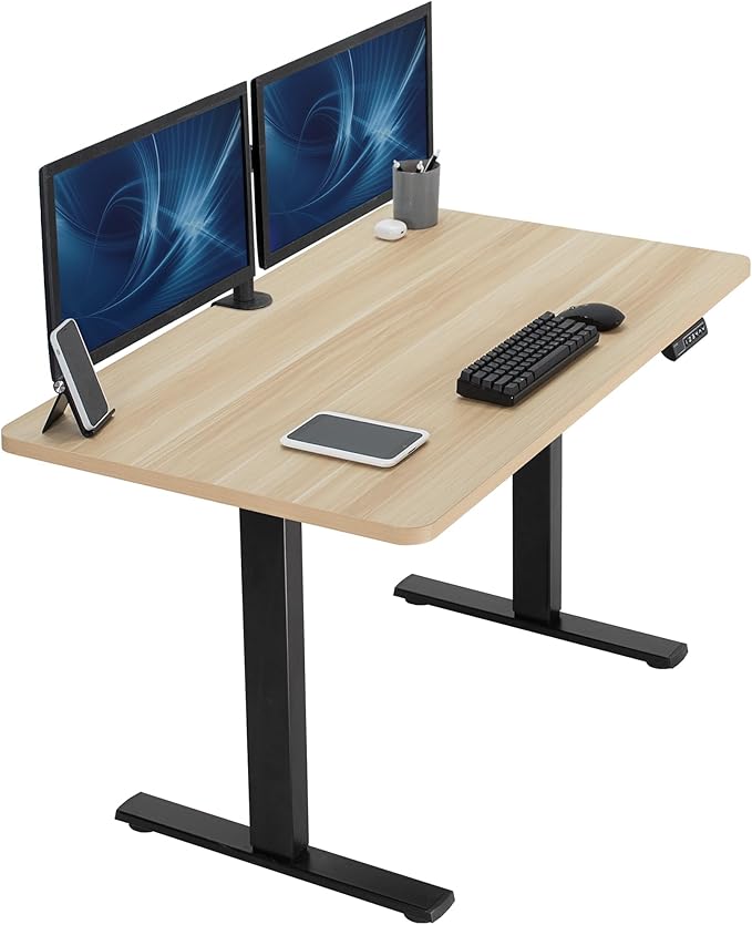 VIVO Electric 48 x 30 in Standing Desk, Memory Height Adjustment, 1B Series, Holds 220 lbs, One-Piece Light Wood Top, Black Frame, DESK-KIT-1B5C